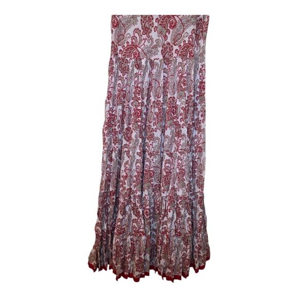 SOFT SURROUNDINGS Kara Dress Red Cream Paisley Tiered Maxi Dress Cap L Large - Picture 7 of 9